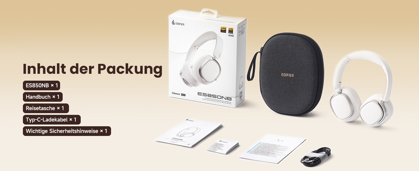 Навушники бездротові Edifier ES850NB з шумозаглушенням, Hi-Res Audio, Bluetooth 5.4, LDAC, 92 год роботи, слонова кістка