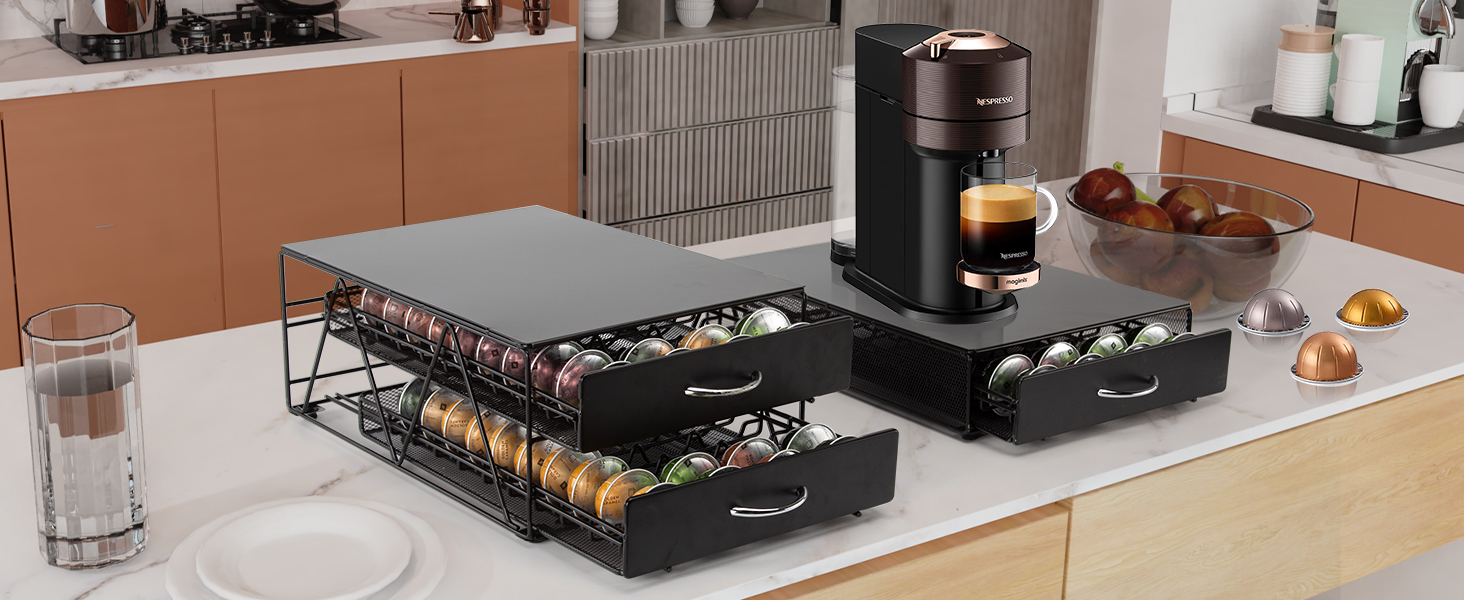 Тримач для капсул кави Nespresso Vertuo - органайзер для 80 капсул, металева висувна шухляда