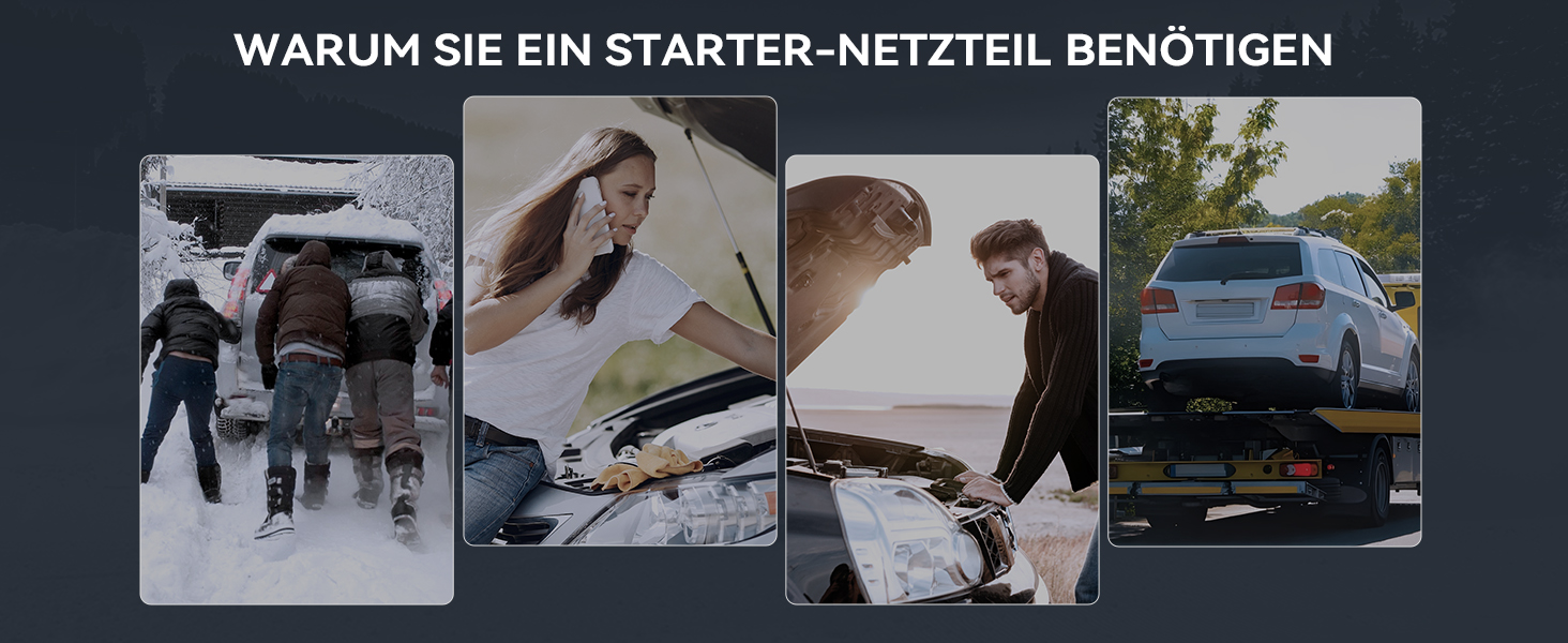 Портативний зарядний пристрій Starthilfe Powerbank 6000A для авто: запуск двигуна, LED-ліхтарик, великий екран, чорний M01