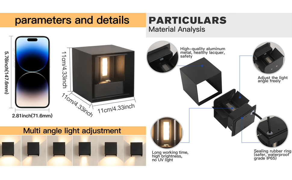 LED вуличне/внутрішнє настінне освітлення FUPE 15W, регульоване, 3 кольори, IP65, алюміній, чорний