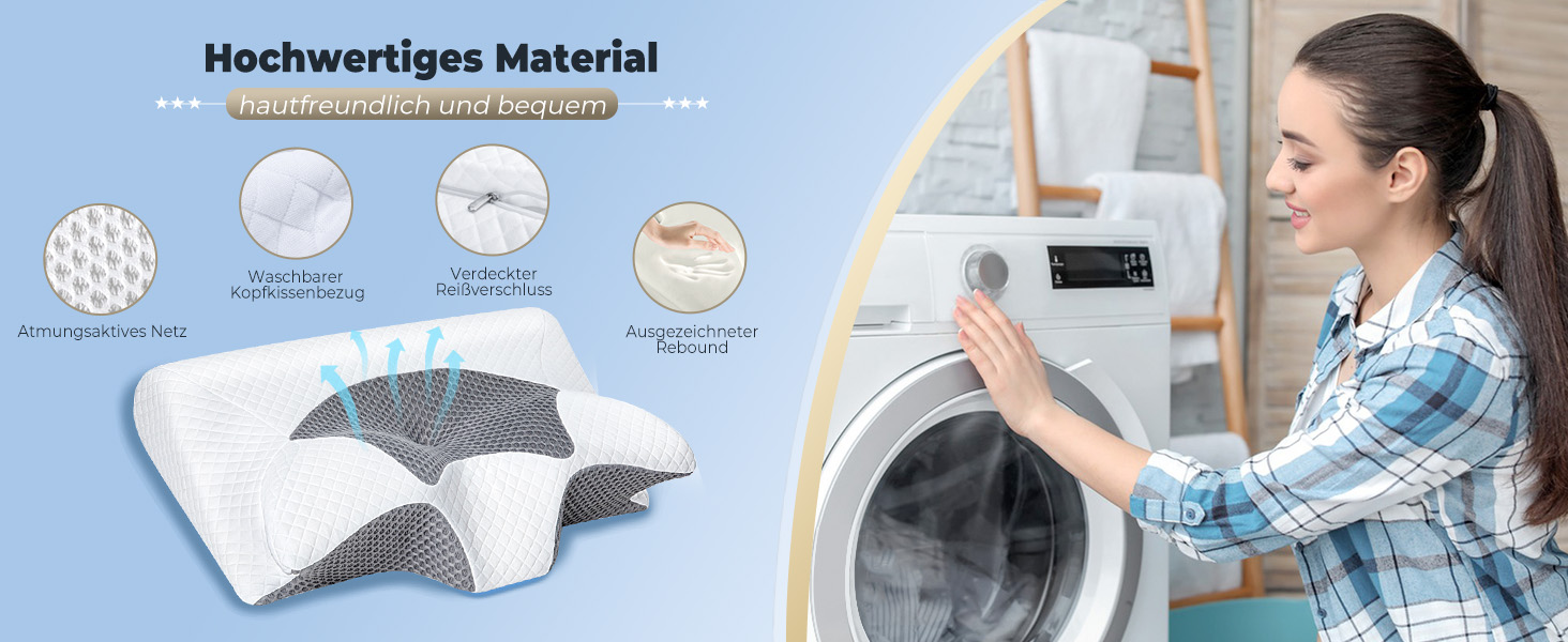 Подушка для шиї Saheyer з Memory Foam, 2-в-1: підтримка шиї, подушка для голови, для сну на боці, на животі та на спині, знімний та дихаючий чохол, 59 * 43 * 12/15 см, сіро-білий