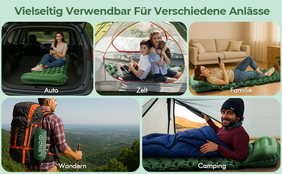 Надувний килимок для кемпінгу самонадувний Ultraleichte 195x60 см з вбудованою подушкою та помпою, водонепроникний, зелений