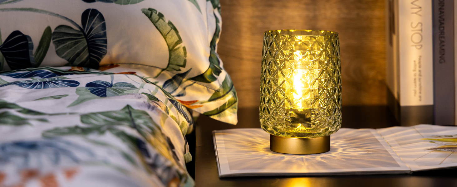 LED настільна лампа MJ PREMIER: акумуляторна, сенсорне керування, регулювання яскравості, скло, USB зарядка, аварійне освітлення (зелена)