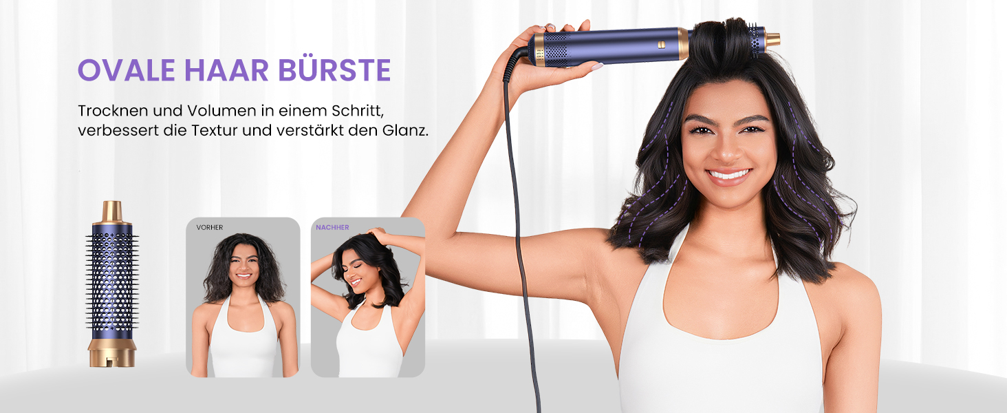 Фен-щітка 5 в 1 Airstyler Pro 1000W з регулюванням напрямку повітря, іонізація, для створення об'єму, локонів та укладання волосся, Blaugold