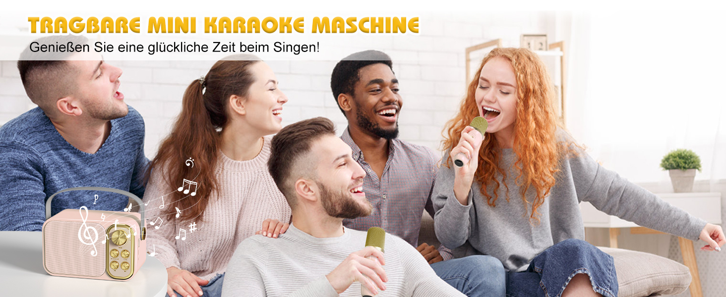 Караоке машина з 2 мікрофонами, портативна Bluetooth колонка для дітей та дорослих, 7 голосових ефектів, ідеально для вечірок та днів народження, рожева