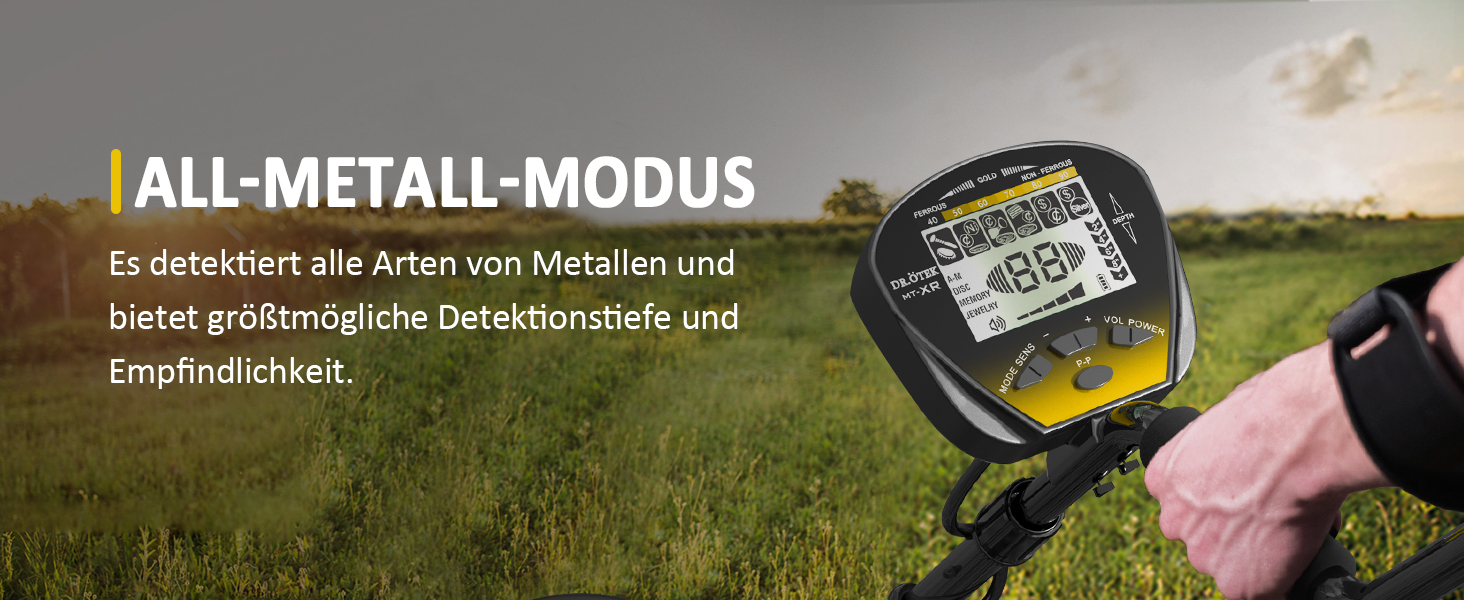 Металодетектор DR.ÖTEK Profi Set: легкий, для дітей та дорослих, з точним визначенням місця знахідки, режимами пам'яті та водонепроникною котушкою, 5 режимів, висока точність, комплект з лопаткою