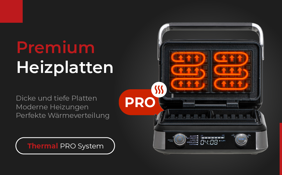 Вафельниця Adler Belgische Waffel – електрична вафельниця з LCD-дисплеєм, 2400W, 5 програм, 7 рівнів підсмажування, глибокі нагрівальні пластини 12x13x2 см