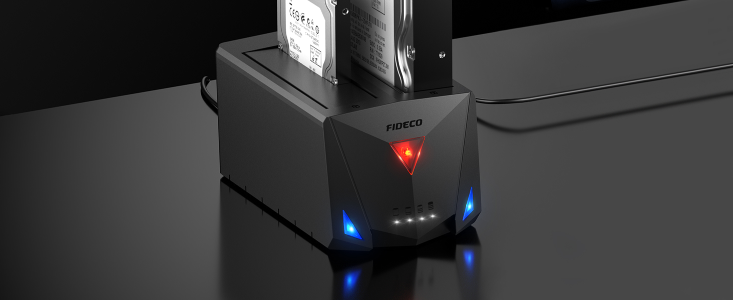 Док-станція для жорстких дисків FIDECO з USB 3.2 Gen1, 2 відсіки SATA HDD/SSD, підтримка UASP та офлайн-клонування, Type-C