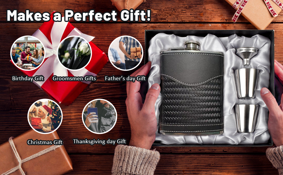 Фляга для чоловіків LH HOME 237 мл з нержавіючої сталі, подарунковий набір, фляга-термос, стаканчики, чорна