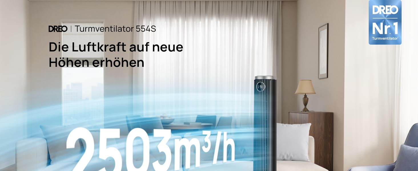 Вентилятор вежовий DREO Smart 102-114 см для спальні, з регулюванням висоти, 9 швидкостей, 4 режими, 90° осциляція, тихий (20 дБ), таймер 12 год, чорний