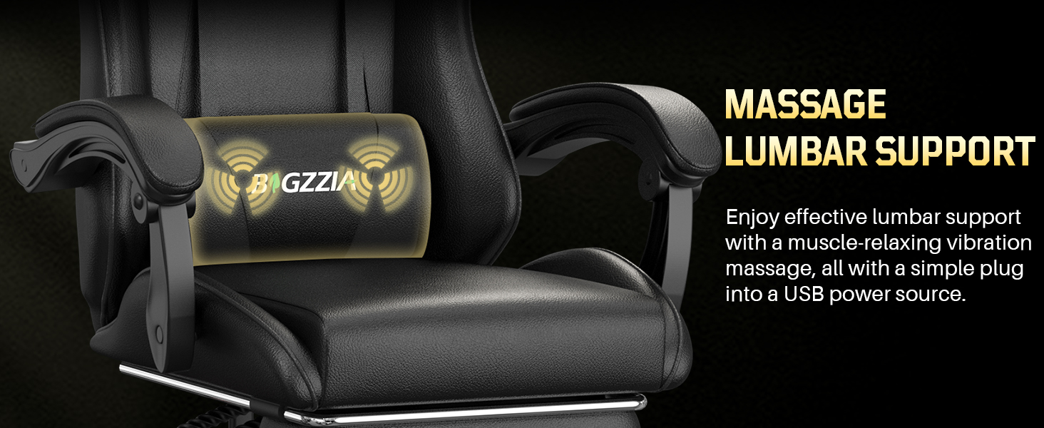 Ігрове крісло Bigzzia Ergonomic Gaming Stuhl з підніжкою та функцією масажу, чорне