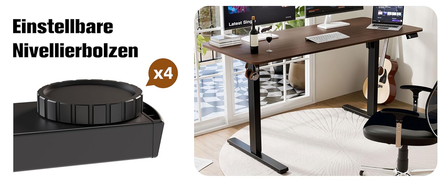 Ergonomaker Electric Height Adjustable Desk 80x60cm - Compact Standing Desk with 2-Section Tabletop, Adjustable Desk for Home Office (White Frame + Walnut Tabletop)