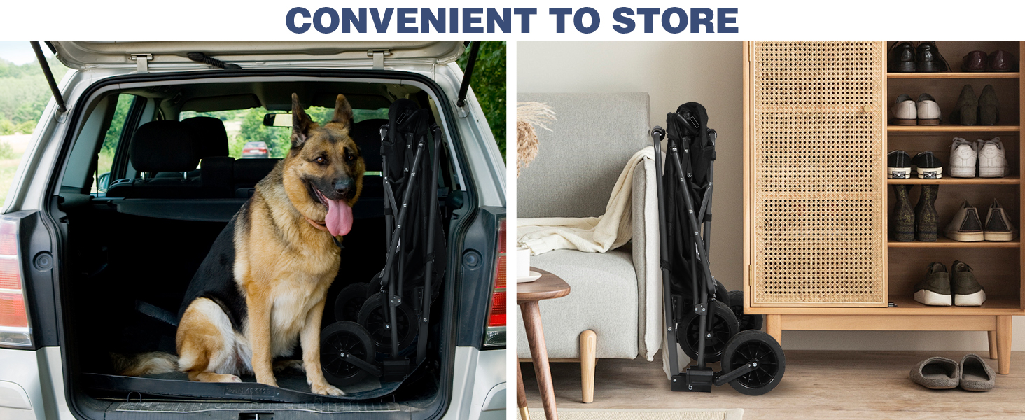 Складаний візок для собак REDCAMP з висувним задом, міцний, 134 л, великий, для кемпінгу, саду, спорту, покупок (Чорний, з сонцезахистом)