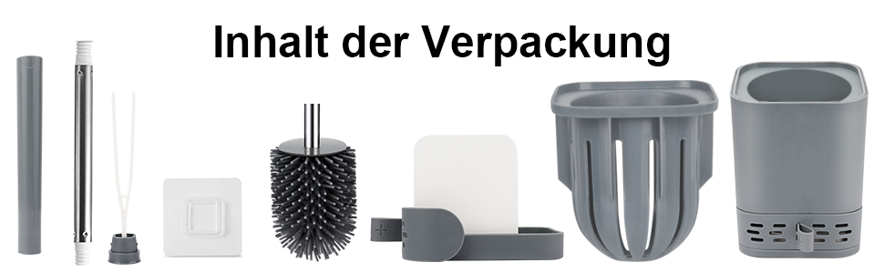 Силіконова щітка для туалету Glowbal з контейнером, швидковисихаюча, для ванної кімнати, монтаж на стіну або стоячи, білий/сірий колір