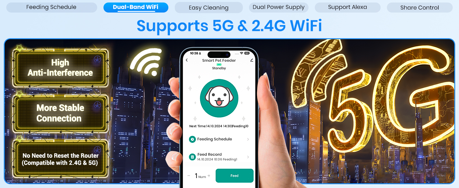 Автоматичне годування для котів Frienhund: 7л, 2 миски, WiFi, керування через APP, сухий корм, Alexa, для кількох котів
