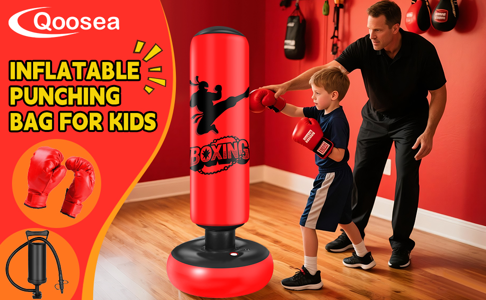Дитячий боксерський мішок Qoosea для дітей 6-12 років, 160 см, з рукавичками. Підходить для карате, кікбоксингу, тхеквондо, MMA. Чудовий подарунок для хлопчиків та дівчаток