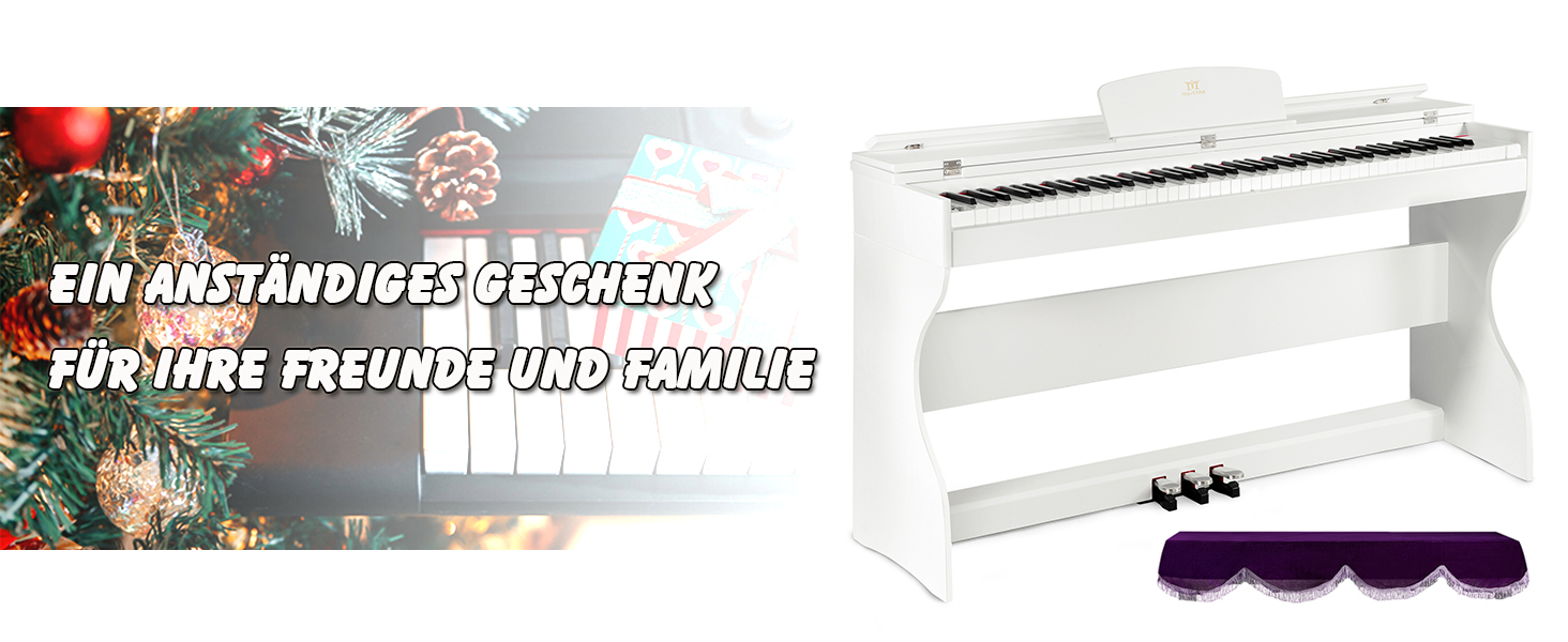 Електронне піаніно MUSTAR 88 клавіш з табуретом, цифрове піаніно, електричне піаніно з підставкою, 3 педалі, 2 роз'єми для навушників, LCD-дисплей, USB/MIDI, піаніно для початківців, чорний колір