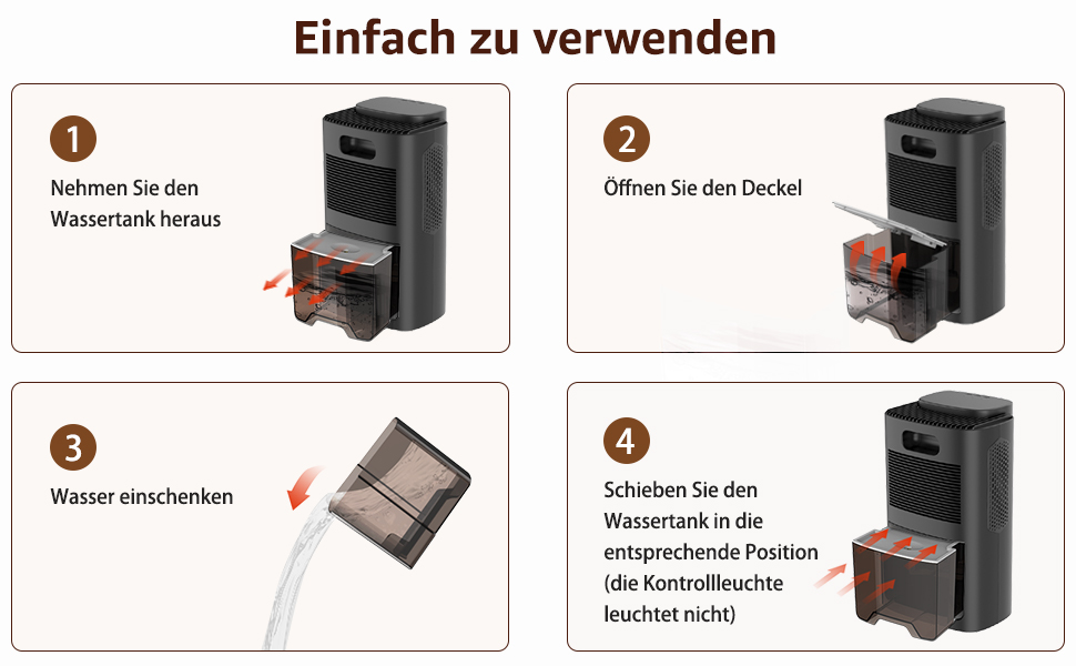 Електричний осушувач повітря KNKA, 1.1 л, для дому, ванної кімнати, підвалу, тихий (28 дБ), з автовимкненням та нічним режимом, кольорове підсвічування (білий), колір: чорний