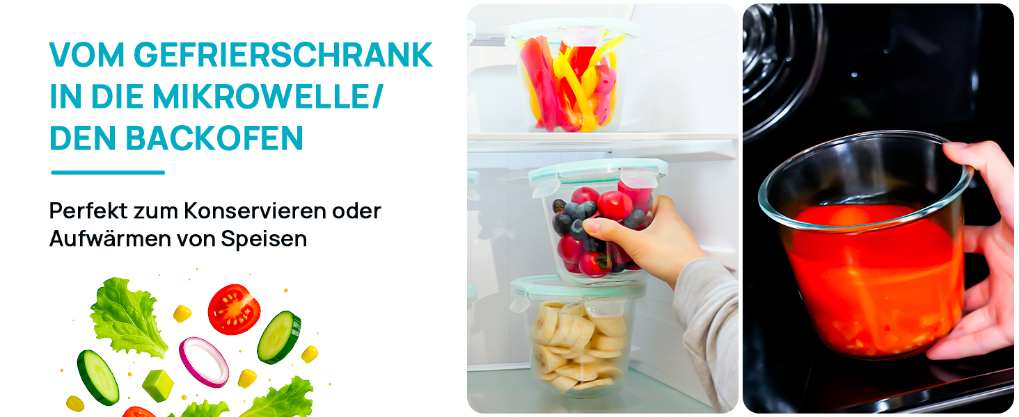 Набір контейнерів для їжі Vtopmart (15 шт.) з кришкою, скляні дозовані контейнери, для зберігання їжі, сумісні з мікрохвильовою піччю, морозильником та посудомийною машиною (6 шт. супових мисок)