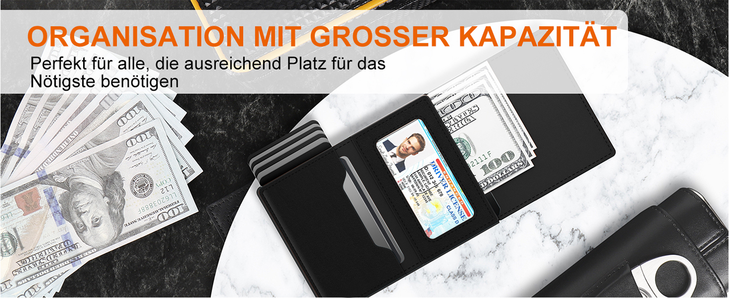 Чоловіче картхолдер, тонкий гаманець з магнітною застібкою та відділенням для монет, Pop-Up гаманець з карбону, для 11 карт, з віконцем для ID та відділенням для грошей (Чорний)