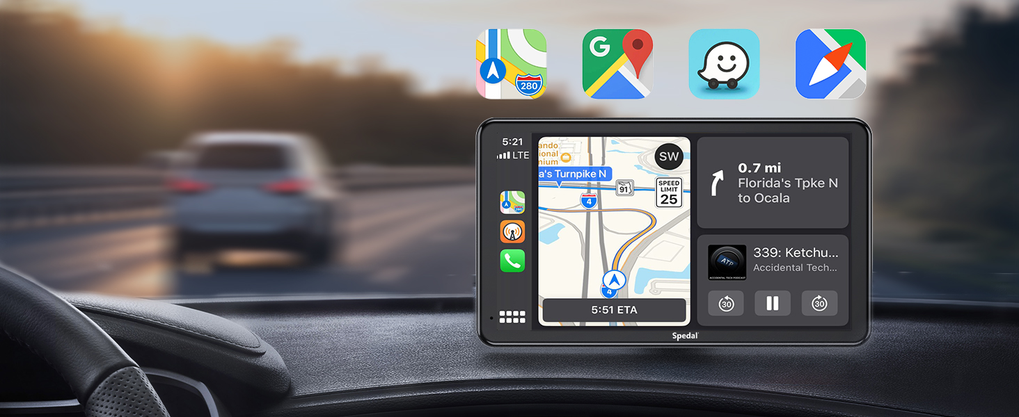 Бездротовий автомобільний мультимедійний центр Spedal NaviCam 796W з Apple CarPlay, Android Auto, зовнішньою камерою, Bluetooth, Wi-Fi, AirPlay, AUX та FM-трансмітером