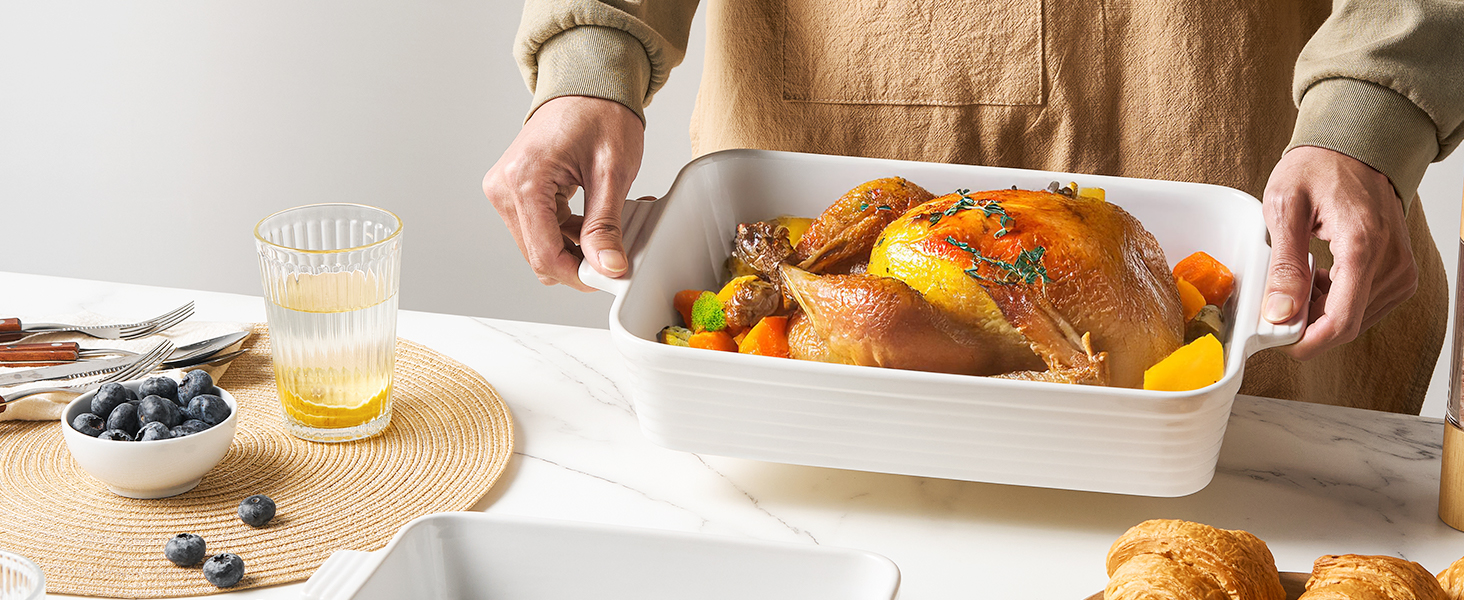 Набір форм для запікання Jassceram з кераміки (4 шт.) – глибокі прямокутні форми для лазаньї та випікання. Великий набір порцелянових форм для духовки, підходить для приготування брауні, банкетів. Розміри: 9.6'/11.5'/13.1'/15.2'