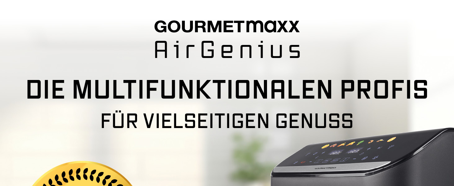 Фритюрниця повітряна Gourmetmaxx AirGenius 9 л з 2 відсіками | 8 програм | Мульти-кухня для 8 осіб | Сенсорний дисплей