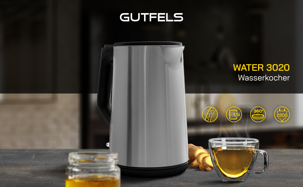 Електричний чайник Water 3300 C | 1.7 л, 2200 Вт, антинакип, захист від перегріву, чорний (нержавіюча сталь)