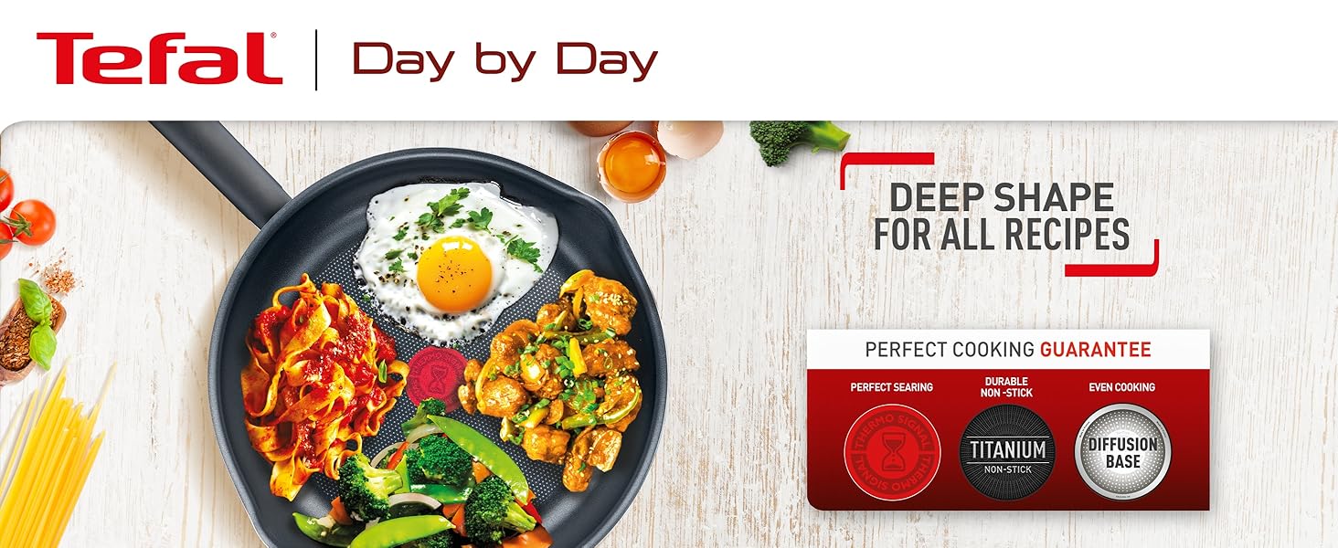 Сковорода Tefal Day by Day On 32 см з антипригарним покриттям, чорна (B56408)