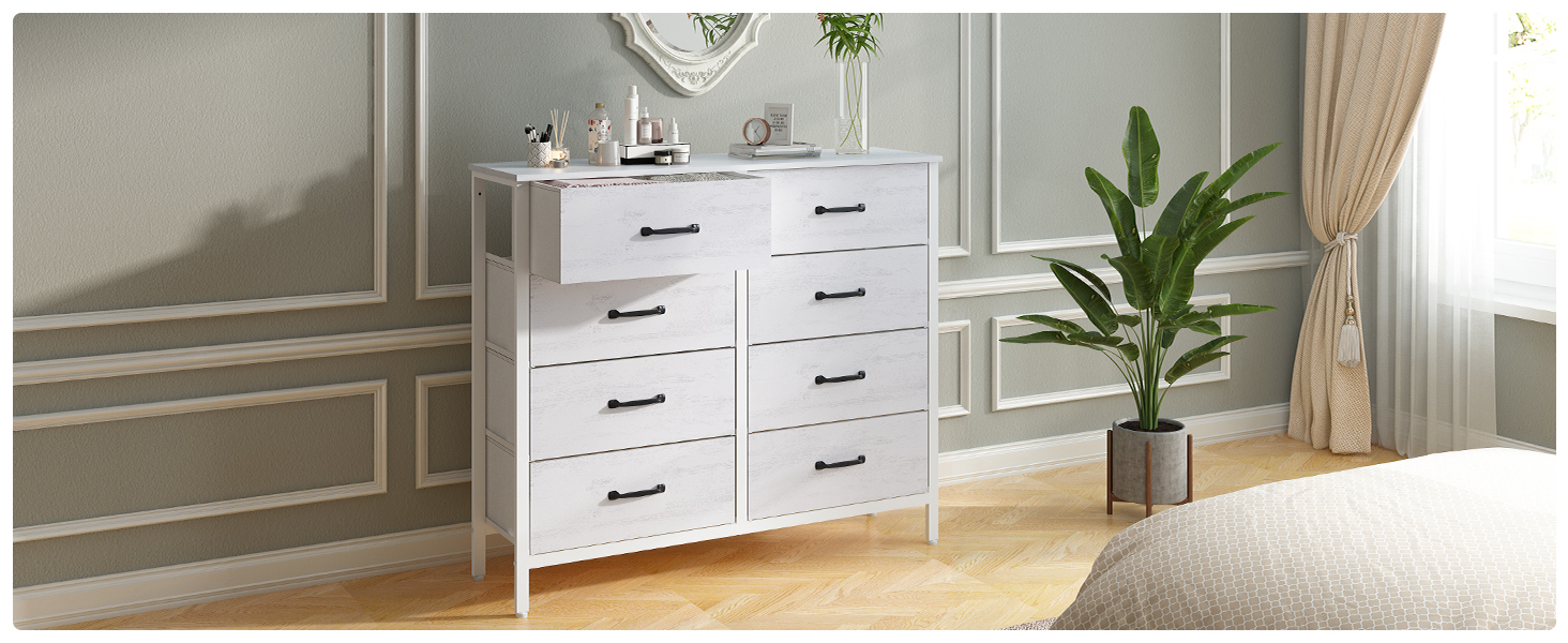 LYNCOHOME Chest of Drawers, Fabric Chest of Drawers, TV Stand Sideboard with 6 Fabric Drawers, Storage Cabinet Bedroom Drawer Chest Kitchen Organizers Furniture for Office Hallway (White-4*2l)