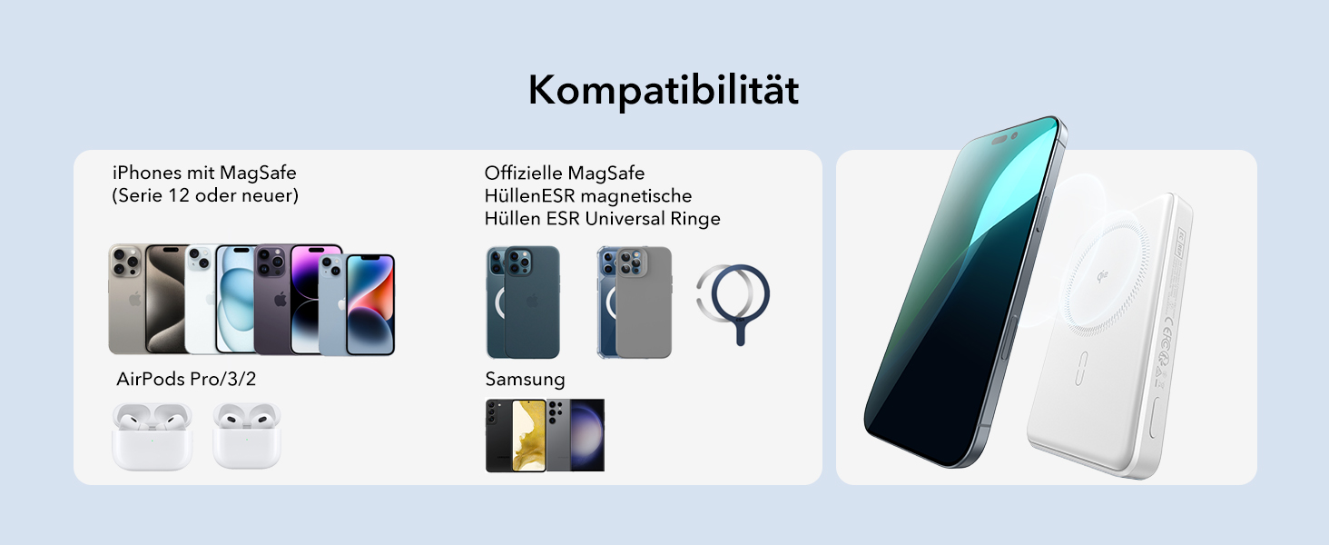 Power Bank ESR MagSafe 10000mAh, QI2, Бездротова Магнітна, 15W, USB-C, для iPhone/Pixel, Білий