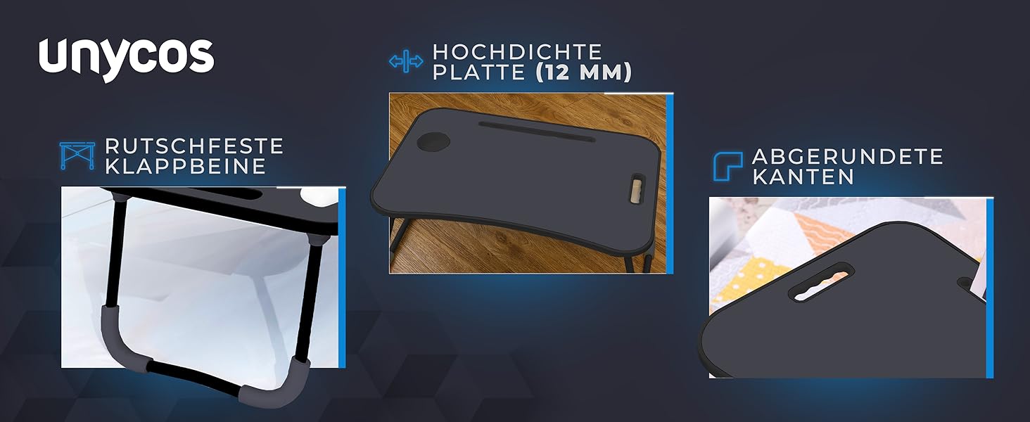 Складаний столик Unycos для сніданку з ручкою та тримачем для напоїв, 60x40x26 см, колір - кістковий білий
