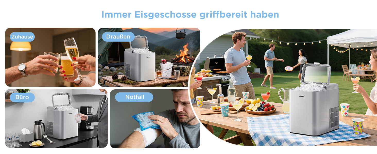 Машина для льоду COMFEE' RCI12BL1EU(E) – швидке приготування, 12 кг/добу, самоочищення, сірий колір