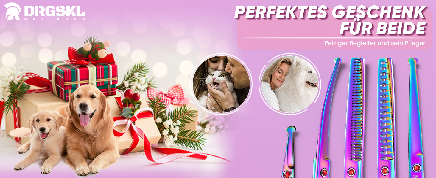 Професійна ножиця Chunker для грумінгу собак середніх та великих порід, з японської сталі 440C, кольорова (Rainbow)