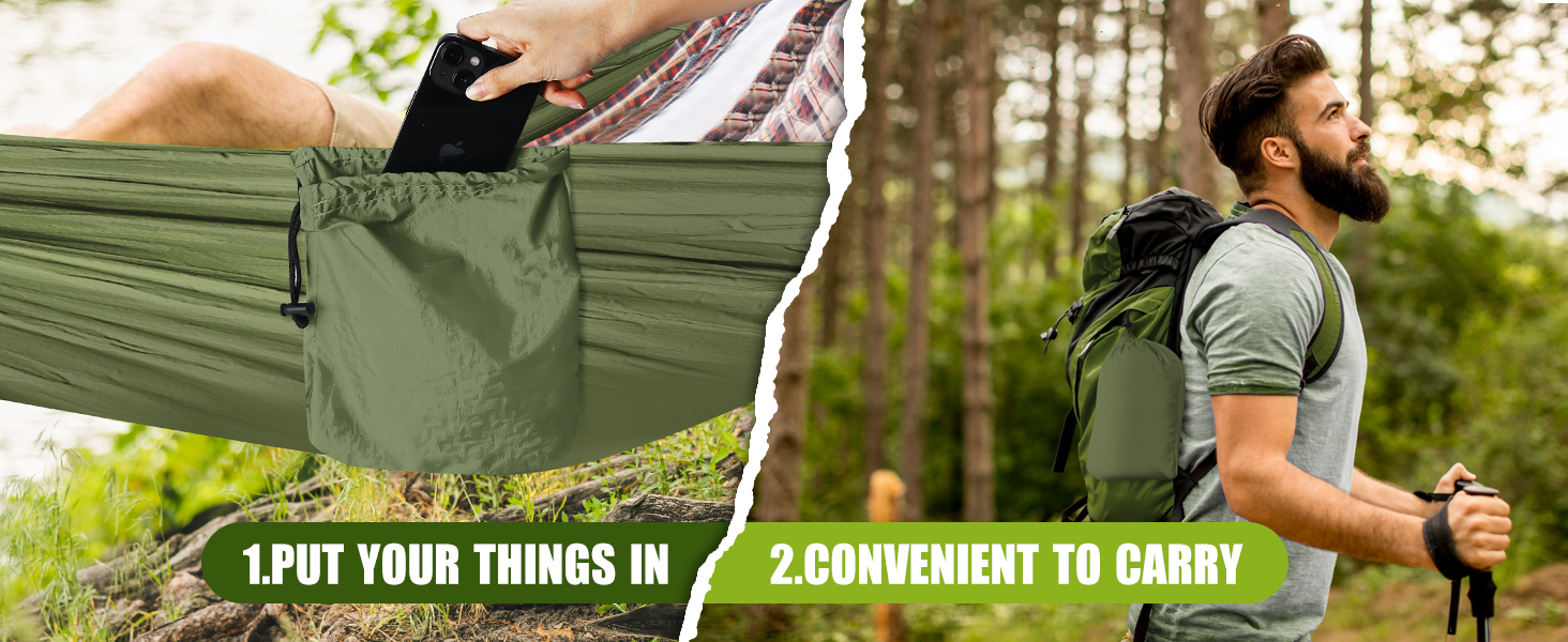 Легка гамак для відпочинку на природі | Гамак для кемпінгу та подорожей, 300 кг, дихаючий, швидковисихаючий, нейлон, 270x140 см