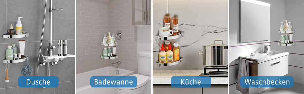 Підставка для душу без свердління, полиця для душу з нержавіючої сталі, кутовий органайзер для ванної кімнати, 2 шт, срібло