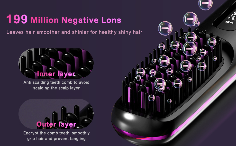 Портативний випрямляч для волосся Go Brush Pro з іонізацією, USB, 3 режими, LED-дисплей, MCH кераміка, чорний