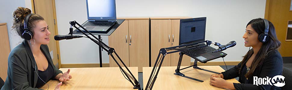 Стійка для мікрофона RockJam MS050 з шарнірною консоллю, компактна, з міцної сталі