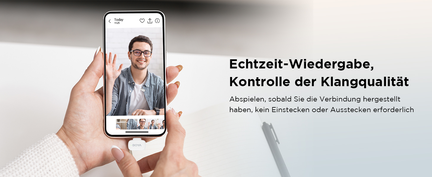 BOYA Mini 2: Бездротовий петличний мікрофон для iPhone 15/16/17 та Android (USB-C), 48kHz/24Bit, для Vlogging та TikTok, білий