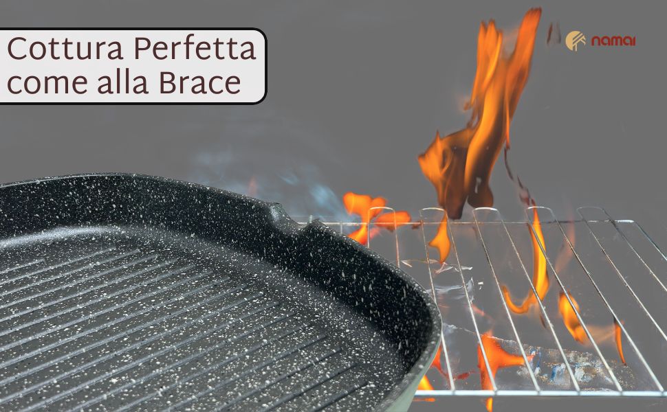 Гриль-пательня NAMAI алюмінієва лита 36x24 см, антипригарна, для газового гриля, придатна для посудомийної машини, Made in Italy