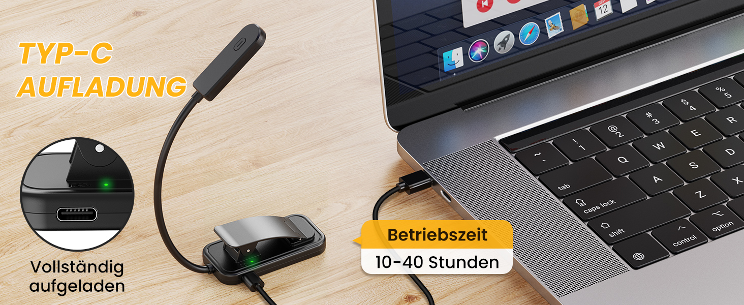 LED лампа для читання з кліпсою, захист очей, 6 LED, 3 режими яскравості (теплий/холодний/білий), USB перезарядна, 360° регульована, для читання, ліжка, офісу, подорожей, чорна