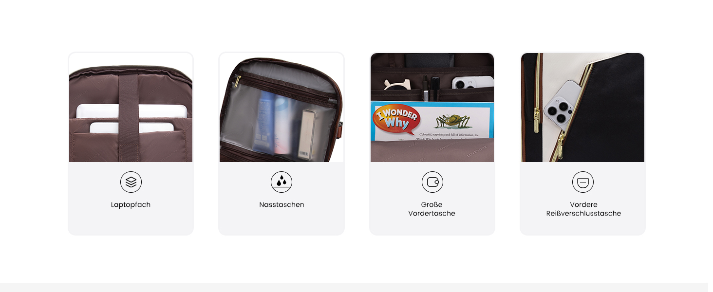 LOVEVOOK Рюкзак ручної поклажі, жіночий, для подорожей, з відділенням для ноутбука 17.3 дюймів, Carry On Luggage, для роботи, бізнесу, вихідних Beige Khaki