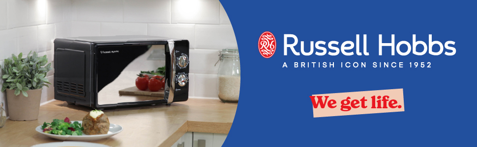 Мікрохвильова піч Russell Hobbs RHMM701B 17L, 700W, чорна, ручне керування, 5 рівнів потужності, таймер, функція розморожування, легке очищення