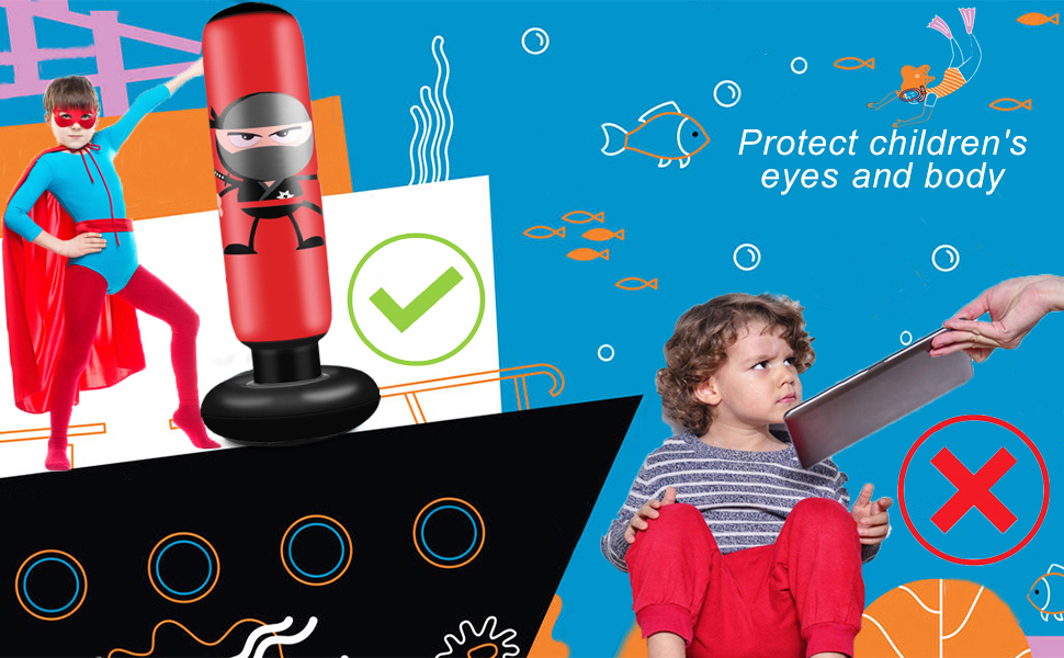 Набір для боксу EIVONDA для дітей 160 см: надувний боксерський мішок з рукавичками для боксу, MMA, карате, тхеквондо. Розрядка енергії для дітей. Чорний