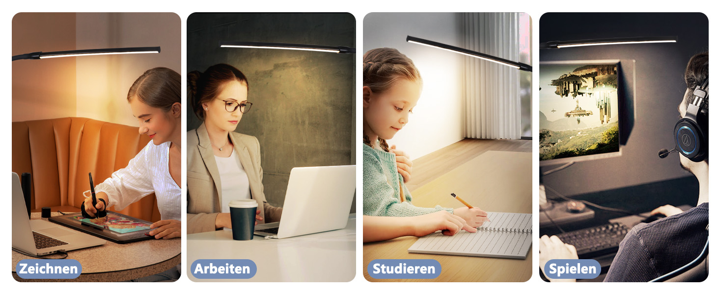 LED лампа для столу Homefire: регульована, чорна, з 3 кольорами та 5 рівнями яскравості, USB, для офісу та навчання