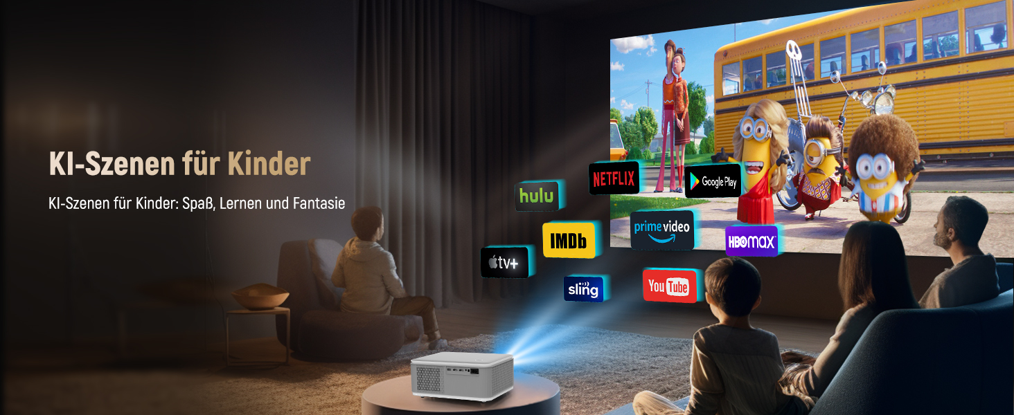 Портативний проєктор Mini Beamer 4K/1080p з Wi-Fi 6 та Bluetooth 5.4. Підтримка Auto Keystone, 200-дюймовий екран, сумісний з ноутбуками, смартфонами та TV (сірий)