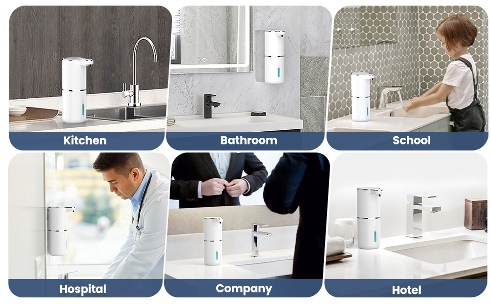 Автоматичний дозатор мила HAPPHOOH, 380 мл з інфрачервоним сенсором, USB-зарядка, водонепроникний (IPX5), для кухні, ванної кімнати, школи, готелю