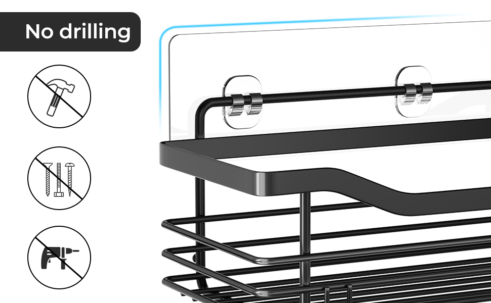 Набір душових корзин з полицями та гачками Orimade (3 шт., чорний) - нержавіюча сталь SUS304, без свердління