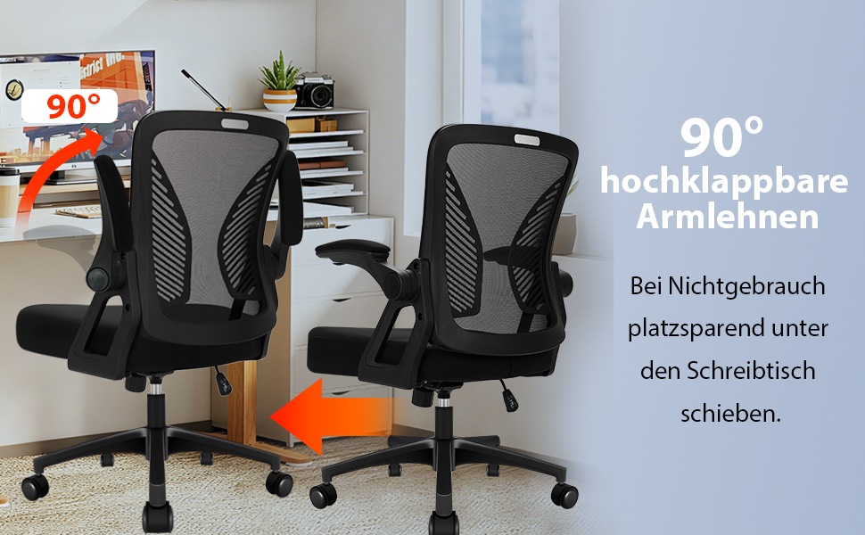 Офісний стіл з регульованими підлокітниками, ергономічний крісло з сітчастою спинкою, підтримкою попереку, регульованою висотою, м'яким сидінням, поворотним на 360°, чорний