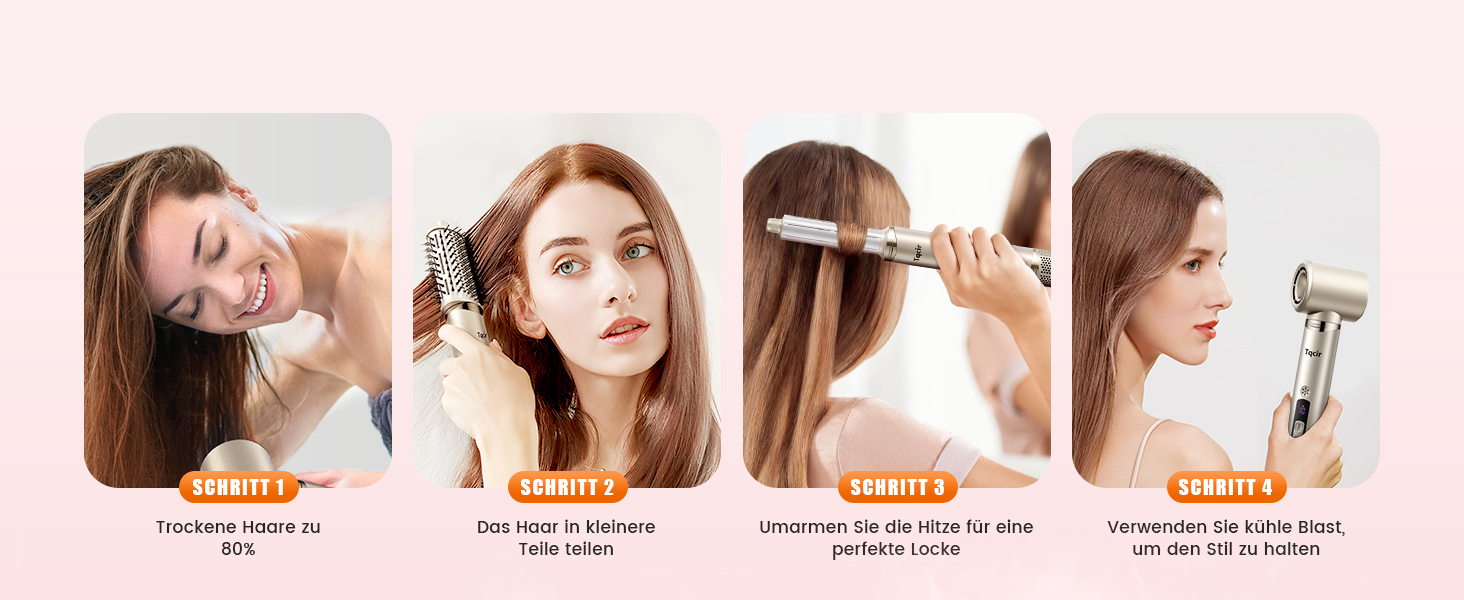 Airstyler 8-в-1: комплект для укладки та сушки волосся з автоматичною завивкою, щіткою, концентратором, дифузором, швидка сушка, без пошкодження волосся, золото